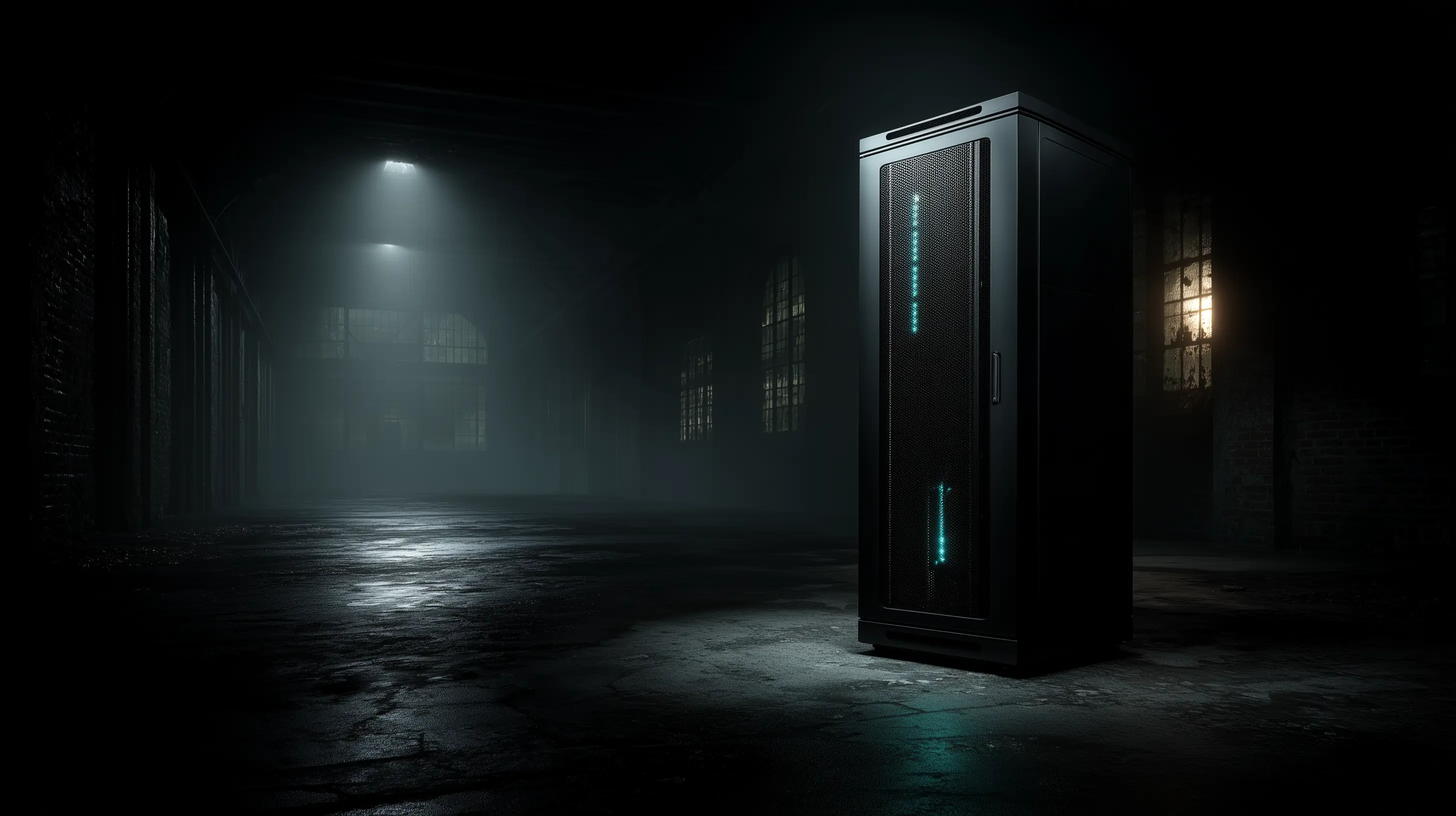 A glowing Docker container floating in a dark cinematic environment, representing isolated AI agent execution